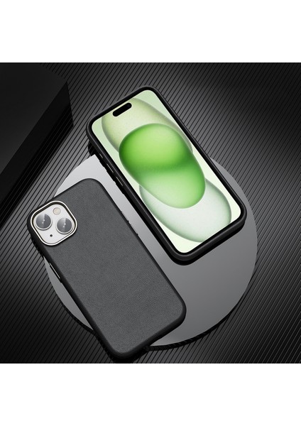 Magsafe Pu Deri+Tpu Telefon Kapak Black ile Uyumlu iPhone15 Kılıfı Için (Yurt Dışından)