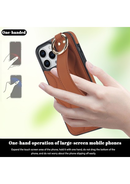iPhone15 Pro Kickstand Case Wave Desen Anti-Çizelge Pu+Tpu Telefon Kapak-Kahverengi (Yurt Dışından)