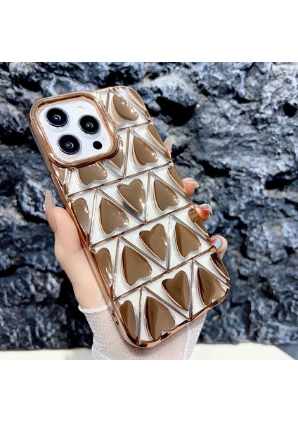 iPhone15 Pro Max Case Için Elektroplatma 3D Aşk Kalp Şekli Tpu Telefon Kapak-Sold (Yurt Dışından)