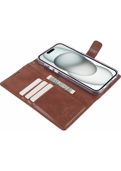 iPhone15 Plus Için Blue Moon Plus Pu Pu Deri Kapak Flip Shell-Brown (Yurt Dışından)