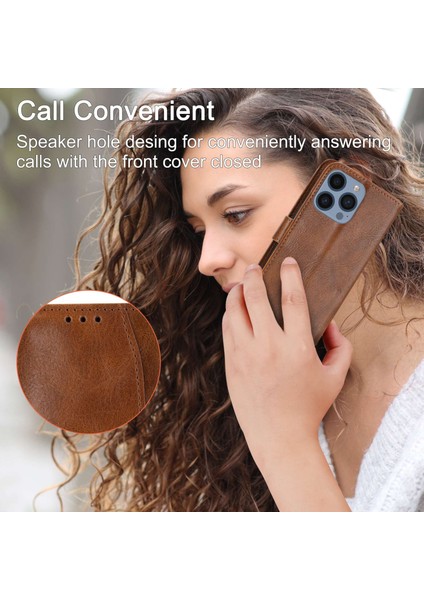 iPhone15 Pro Max Case Zipper Cep Telefonu Kapak Deri Stand Kabuğu 2 Kayış-Kahverengi (Yurt Dışından)