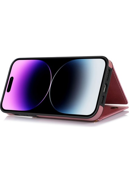 iPhone15 Pro Rfıd Engelleme Kickstand Cover Pu Deri+Tpu Rhinestone Dekor Cüzdan Telefon Kılıfı Omuz Kayışı Ros (Yurt Dışından) fırsatları
