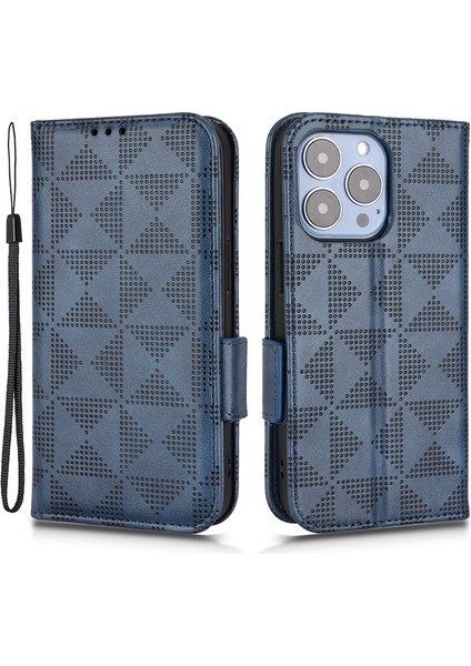 iPhone15 Plus Üçgen Izleme Pu Deri Deri Cüzdan Kılıf Anti-Drop Stand Telefon Kapak Mavisi (Yurt Dışından)
