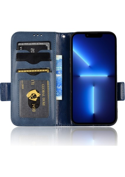 iPhone15 Plus Üçgen Izleme Pu Deri Deri Cüzdan Kılıf Anti-Drop Stand Telefon Kapak Mavisi (Yurt Dışından)