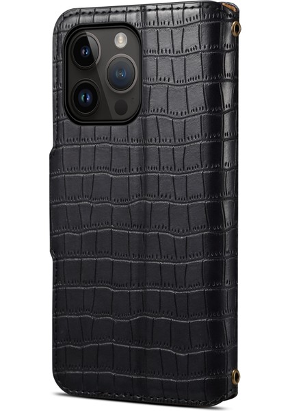 iPhone15 Pro Max Deri Kılıf Timsah Doku Telefon Cüzdan Kapak Black (Yurt Dışından) fırsatları