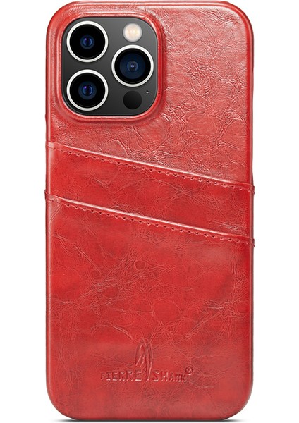 iPhone15 Pro Case Waxy Pu Deri+Pc Kart Tutucu Telefon Kapak-Kırmızı (Yurt Dışından)