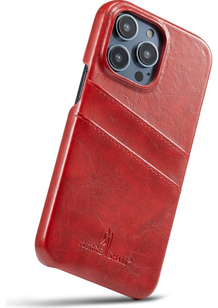 iPhone15 Pro Case Waxy Pu Deri+Pc Kart Tutucu Telefon Kapak-Kırmızı (Yurt Dışından) fiyatları