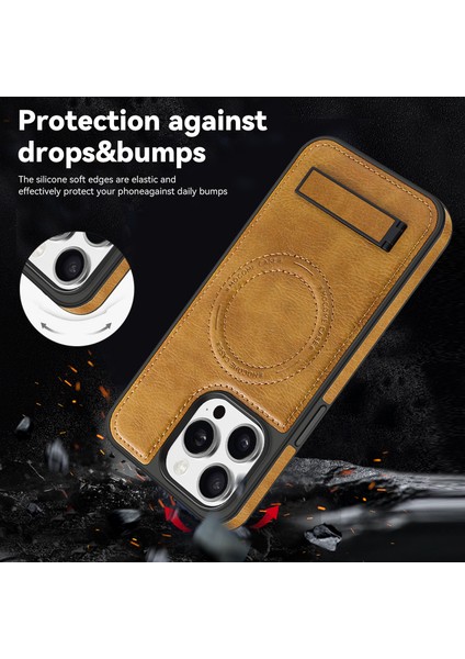 iPhone15 Pro Cep Telefonu Kılıfı Pu Deri Kaplamalı Tpu+Pc Kickstand Cover Magsafe-I-I-I-Ilıght Morl ile Uyumlu (Yurt Dışından)