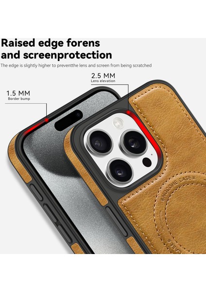 iPhone15 Pro Cep Telefonu Kılıfı Pu Deri Kaplamalı Tpu+Pc Kickstand Cover Magsafe-I-I-I-Ilıght Morl ile Uyumlu (Yurt Dışından)