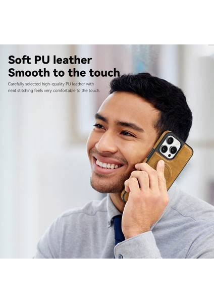 iPhone15 Pro Cep Telefonu Kılıfı Pu Deri Kaplamalı Tpu+Pc Kickstand Cover Magsafe-I-I-I-Ilıght Morl ile Uyumlu (Yurt Dışından)