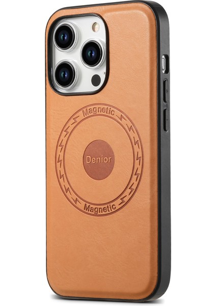 iPhone15 Pro Max Magnetic Telefon Kılıfı Pu Derek Kaplamalı Tpu+Pc Kapak-Khaki (Yurt Dışından)