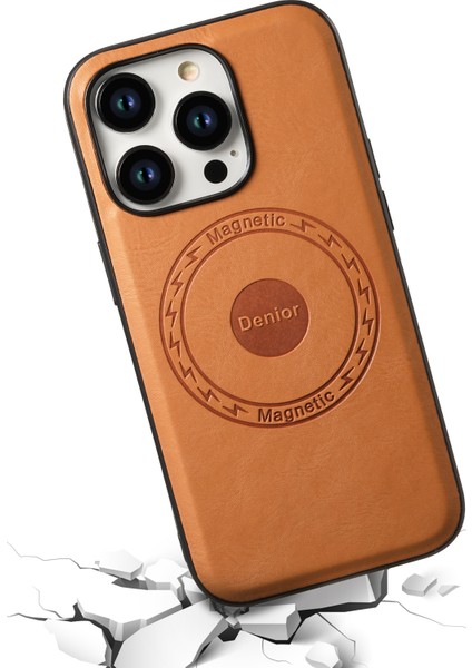 iPhone15 Pro Max Magnetic Telefon Kılıfı Pu Derek Kaplamalı Tpu+Pc Kapak-Khaki (Yurt Dışından)