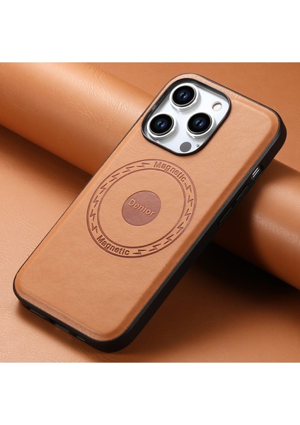 iPhone15 Pro Max Magnetic Telefon Kılıfı Pu Derek Kaplamalı Tpu+Pc Kapak-Khaki (Yurt Dışından)