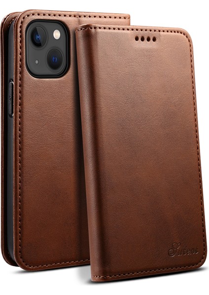 Forestl Digital iPhone15 Plus Cüzdan Kılıf Buzağı Dokusu Pu Deri Telefon Stand-Brown (Yurt Dışından)