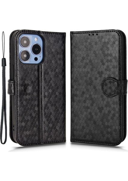 iPhone15 Pro Max Dot Için Baskılı Şok Geçirmez Kapak Deri Cüzdan Stand Mobil Telefon Vaka Black (Yurt Dışından)