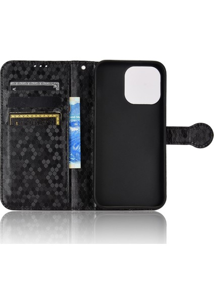iPhone15 Pro Max Dot Için Baskılı Şok Geçirmez Kapak Deri Cüzdan Stand Mobil Telefon Vaka Black (Yurt Dışından)