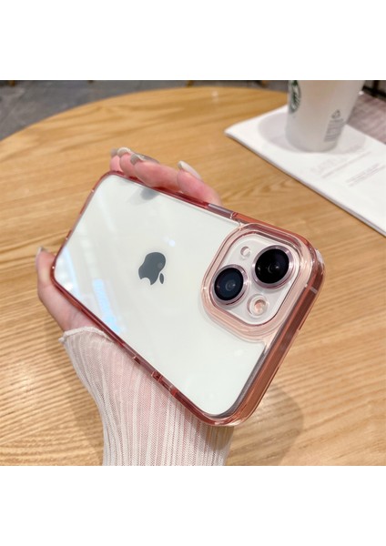 iPhone15 Için Clear Tpu+Pc Arka Kabuk Telefon Kapağı Lens Film-Pembe (Yurt Dışından)