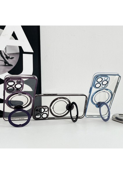 iPhone15 Pro Max Case Için Magsafe Pc+Tpu Ring Kickstand Telefon Kabuk-Mavisi ile Uyumlu (Yurt Dışından)