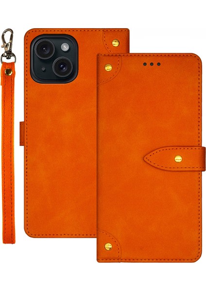 iPhone15 Plus Deri Kılıf Tutucu Telefon Stand Kapak-Orange Için (Yurt Dışından)