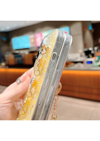 iPhone15 Pro Case Glitter Epoksi Telefon Kabuğu Için Şok Geçirmez Tpu Kılıfı Bilezik Strap-Silver ile (Yurt Dışından)
