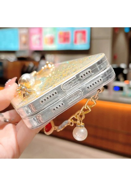 iPhone15 Pro Case Glitter Epoksi Telefon Kabuğu Için Şok Geçirmez Tpu Kılıfı Bilezik Strap-Silver ile (Yurt Dışından)