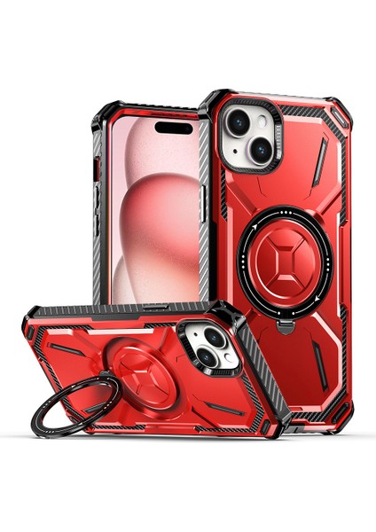 iPhone15 Plus Artı Manyetik Kasa Yüzük Tutucu Kickstand Koruyucu Telefon Kapak-Kırmızı (Yurt Dışından)