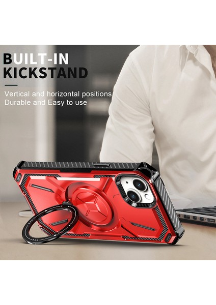 iPhone15 Plus Artı Manyetik Kasa Yüzük Tutucu Kickstand Koruyucu Telefon Kapak-Kırmızı (Yurt Dışından)