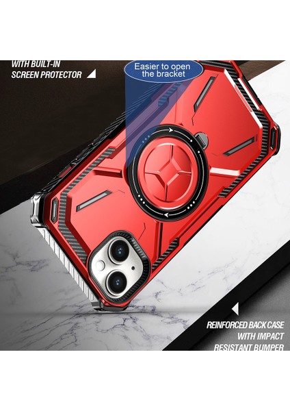 iPhone15 Plus Artı Manyetik Kasa Yüzük Tutucu Kickstand Koruyucu Telefon Kapak-Kırmızı (Yurt Dışından)