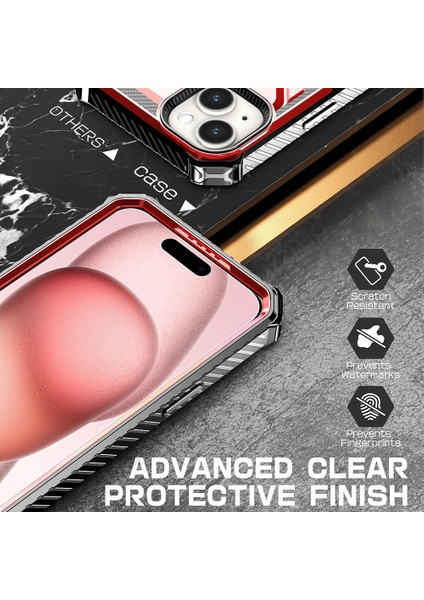 iPhone15 Plus Artı Manyetik Kasa Yüzük Tutucu Kickstand Koruyucu Telefon Kapak-Kırmızı (Yurt Dışından)