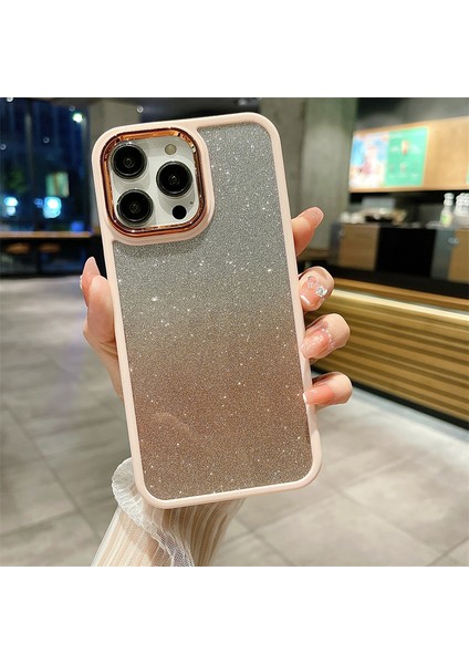 iPhone15 Pro Gradyan Için Glitter Parlak Kapak 2'si 1 Arada Hibrit Sert Akrilik Yumuşak Tpu Koruyucu Telefon Vaka-Pembe (Yurt Dışından)