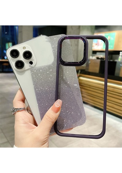 iPhone15 Pro Gradyan Için Glitter Parlak Kapak 2'si 1 Arada Hibrit Sert Akrilik Yumuşak Tpu Koruyucu Telefon Vaka-Pembe (Yurt Dışından)