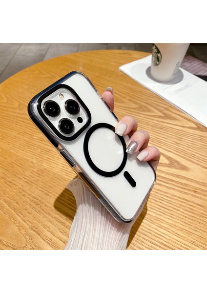 Magsafe Tpu+Pc Anti-Drop ile Uyumlu iPhone15 Pro Kılıfı Için Clear Telefon Geri Kapak Black (Yurt Dışından)