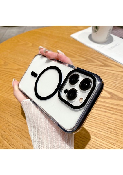 Magsafe Tpu+Pc Anti-Drop ile Uyumlu iPhone15 Pro Kılıfı Için Clear Telefon Geri Kapak Black (Yurt Dışından)
