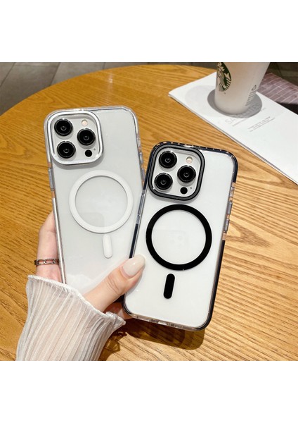 Magsafe Tpu+Pc Anti-Drop ile Uyumlu iPhone15 Pro Kılıfı Için Clear Telefon Geri Kapak Black (Yurt Dışından)