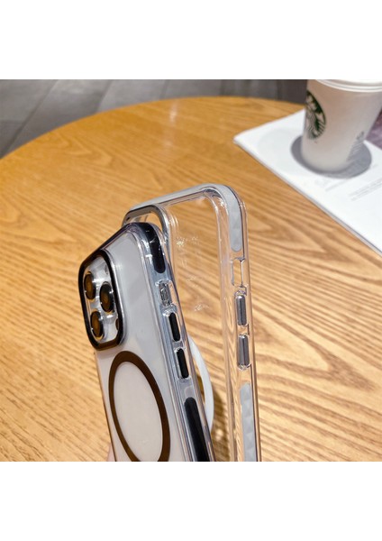 Magsafe Tpu+Pc Anti-Drop ile Uyumlu iPhone15 Pro Kılıfı Için Clear Telefon Geri Kapak Black (Yurt Dışından)