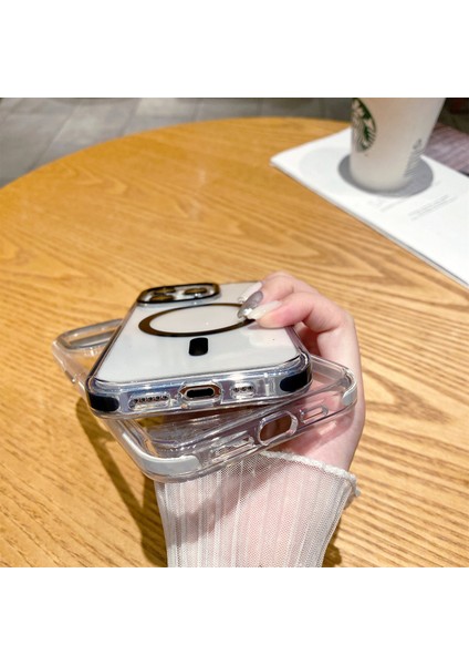 Magsafe Tpu+Pc Anti-Drop ile Uyumlu iPhone15 Pro Kılıfı Için Clear Telefon Geri Kapak Black (Yurt Dışından)