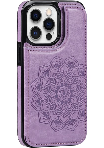 iPhone15 Pro Cep Telefonu Kılıfı Için Baskılı Mandala Çiçek Pu Deri+Tpu Fall Anti-Fall Kapak-Moral (Yurt Dışından)