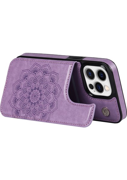 iPhone15 Pro Cep Telefonu Kılıfı Için Baskılı Mandala Çiçek Pu Deri+Tpu Fall Anti-Fall Kapak-Moral (Yurt Dışından)