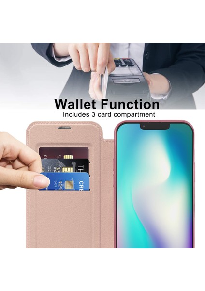 iPhone15 Plus Dahili Lens Film Telefon Kılıfı Rfıd Blowıng Kart Yuvaları Magsafe-Sapphire ile Uyumlu Deri Kapağı (Yurt Dışından)