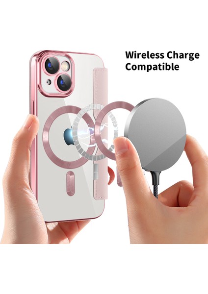iPhone15 Plus Dahili Lens Film Telefon Kılıfı Rfıd Blowıng Kart Yuvaları Magsafe-Sapphire ile Uyumlu Deri Kapağı (Yurt Dışından)