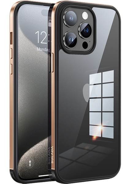iPhone15 Pro Tpu+Temperli Cam Telefon Kapağı Metal Çerçeve Elektrofüze Anti-Çizelge Koruması Vaka-Pembe (Yurt Dışından)