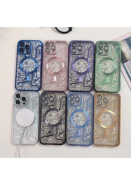 iPhone15 Pro Kılıfı Için Magsafe Devre Deseni Yumuşak Tpu Telefon Kapak Pembe (Yurt Dışından)