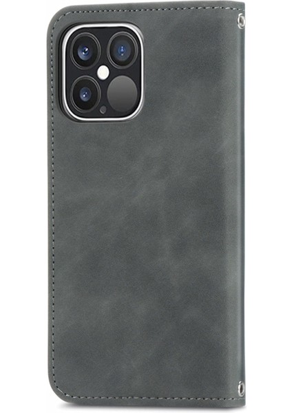 iPhone15 Pro Max Retro Pu Deri Kart Tutucu Telefon Kılıfı Cilt Touch Flip Stand Kapak-Grey (Yurt Dışından)