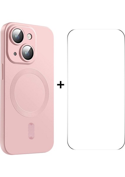 iPhone15 Plus Artı Manyetik Kasa Için Yüksek Alüminyum-Silikon Cam Film-Pembe ile Yumuşak Tpu Telefon Kapağı (Yurt Dışından)