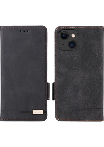 iPhone15 Plus Önce Çizgiye Karşı Kapak Donanım Dekoru Telefon Kılıfı Pu Deri Cüzdan Stand Kabuk Black (Yurt Dışından)