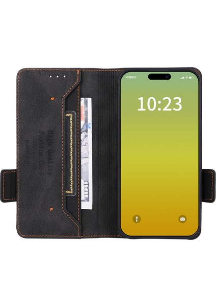 iPhone15 Plus Önce Çizgiye Karşı Kapak Donanım Dekoru Telefon Kılıfı Pu Deri Cüzdan Stand Kabuk Black (Yurt Dışından) fiyatları