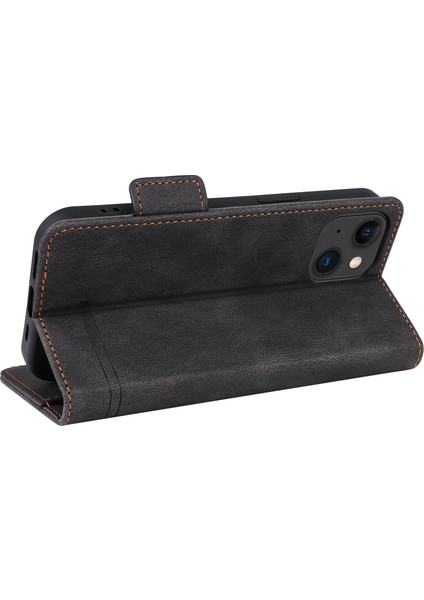 iPhone15 Plus Önce Çizgiye Karşı Kapak Donanım Dekoru Telefon Kılıfı Pu Deri Cüzdan Stand Kabuk Black (Yurt Dışından) fırsatları