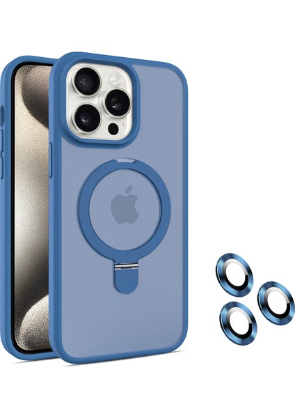 iPhone15 Pro Max Kickstand Case Cam Lens Koruyucu Telefon Kapağı Magsafe-Sapphire ile Uyumlu (Yurt Dışından)