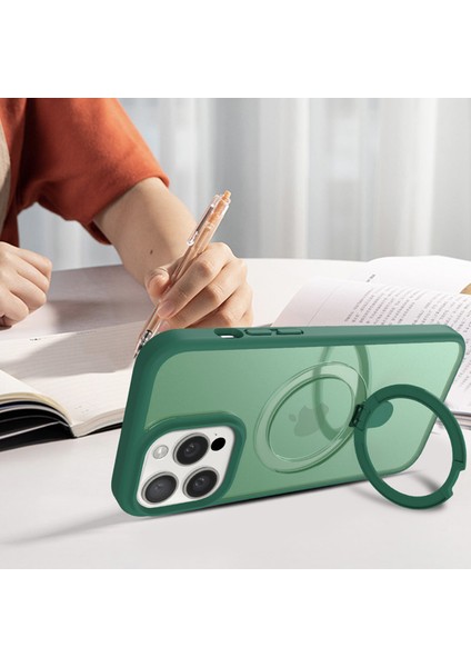iPhone15 Pro Max Kickstand Case Cam Lens Koruyucu Telefon Kapağı Magsafe-Sapphire ile Uyumlu (Yurt Dışından)