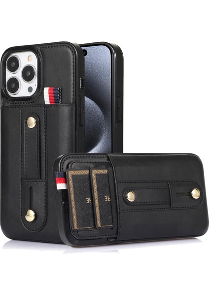 iPhone15 Pro Max Cep Telefon Kılıfı Için Retro Pu Deri Kaplamalı Tpu Kart Yuvaları Black (Yurt Dışından)